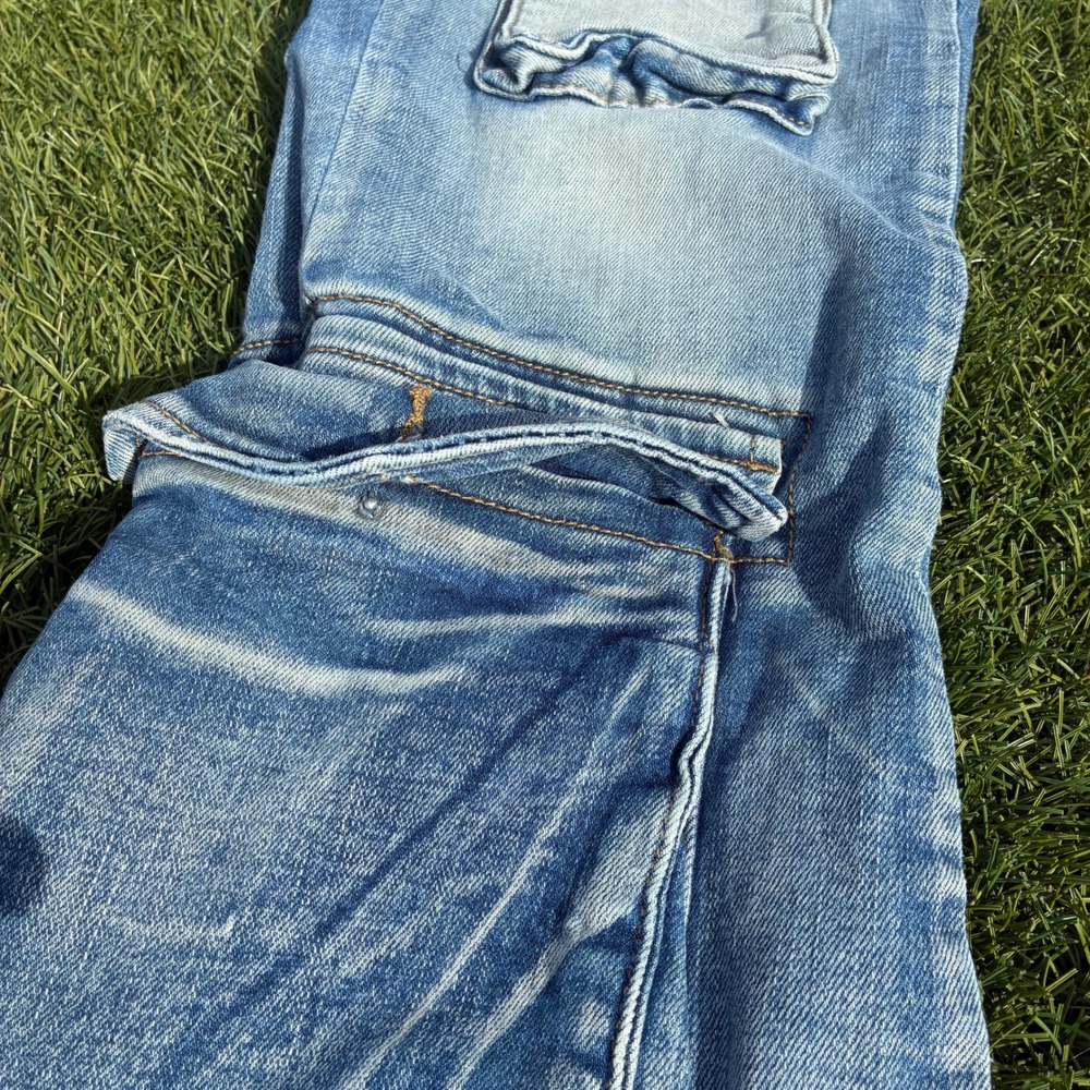 Valabasas Mens 35x34 Light Wash Blue Stacked Pocket Cargo Jeans Denim Flare Y2K - Picture 10 of 10